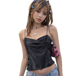 Cherie Camisole Vintage Y2K Whimsigoth Women Medium 90s Indie Fairy Dainty Black